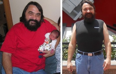 Before and six months after inventing UltraSlim and losing 60 pounds